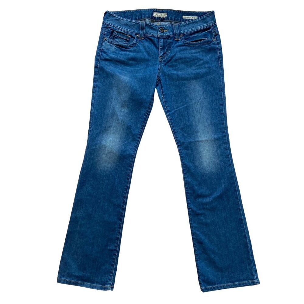 Guess Womens Daredevil Bootcut blue low rise sexy Jeans stretchy denim 32